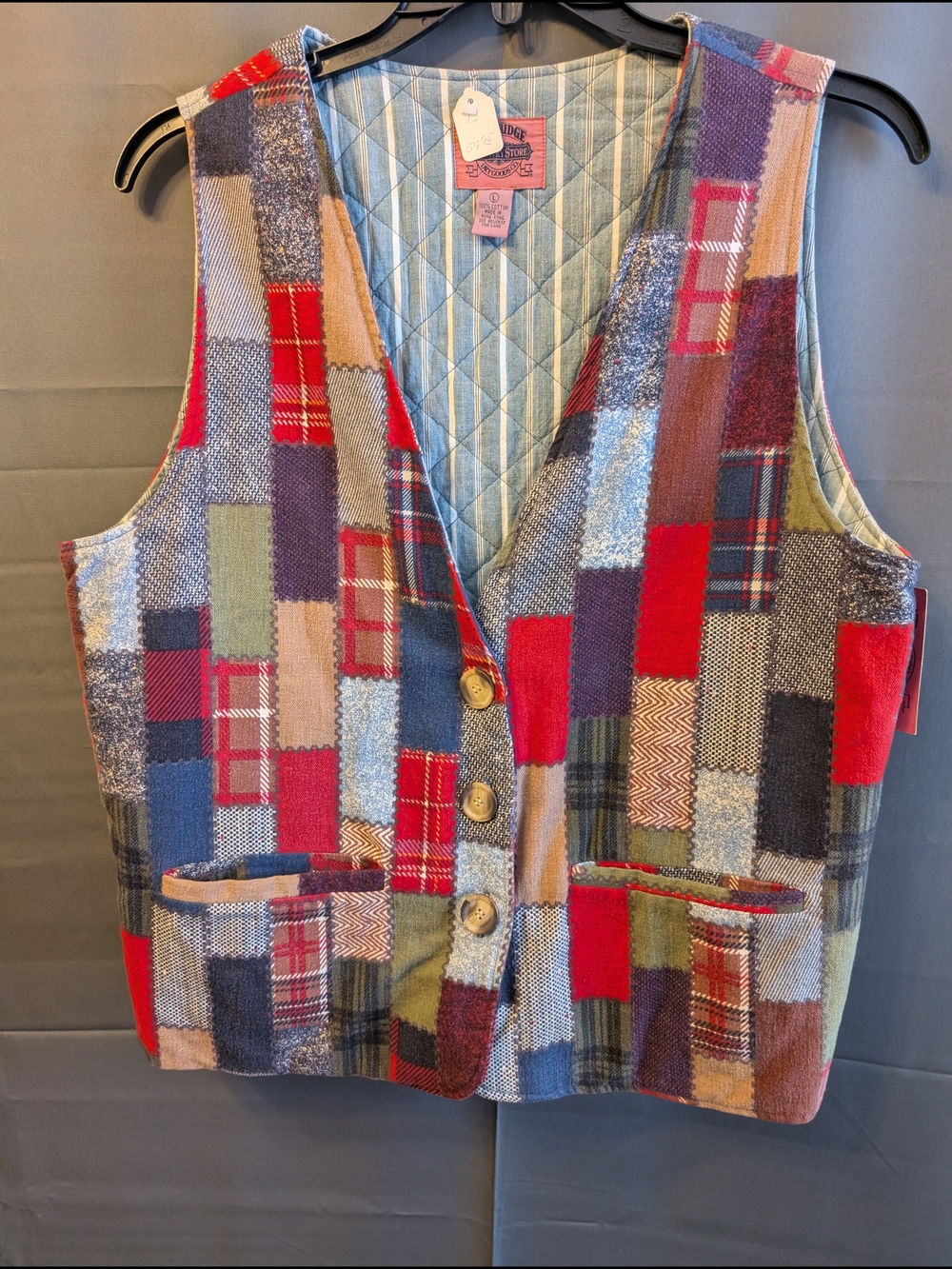 VTG Cambridge Country Store Patchwork Quilted Vest Plaid NWT Deadstock Large